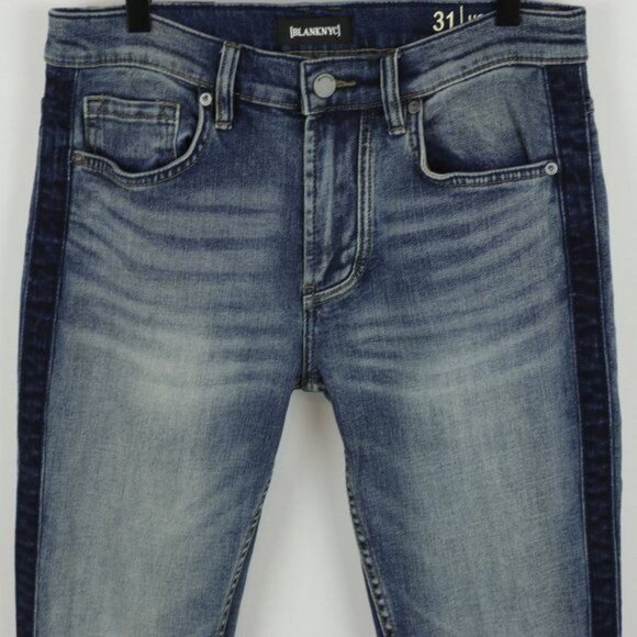 Blank NYC Horatio Men's Size 31 Blue Denim Tuxedo Stripe Skinny Jeans - Picture 2 of 11